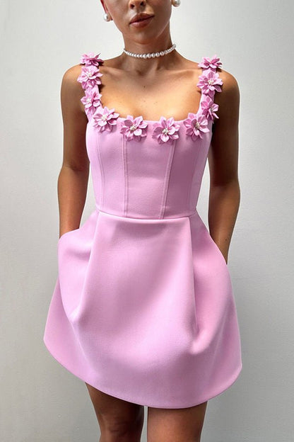 Vestido mini mujer con aplicaciones florales ligero para fiesta