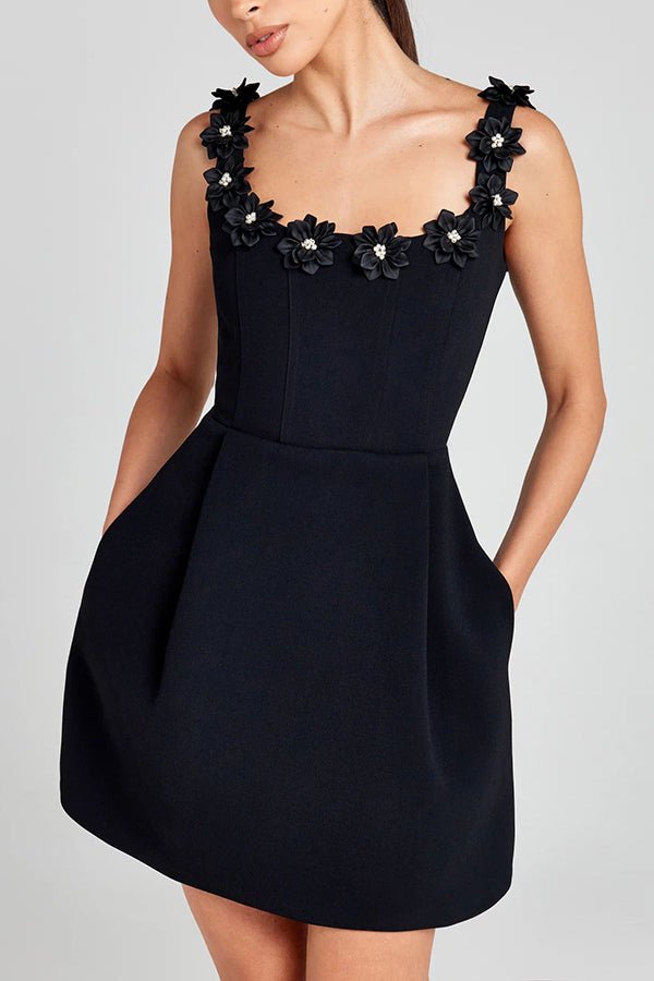 Vestido mini mujer con aplicaciones florales ligero para fiesta