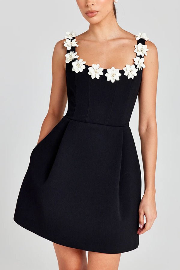 Vestido mini mujer con aplicaciones florales ligero para fiesta