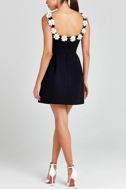 Vestido mini mujer con aplicaciones florales ligero para fiesta