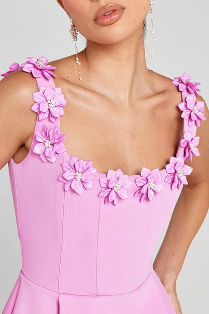 Vestido mini mujer con aplicaciones florales ligero para fiesta