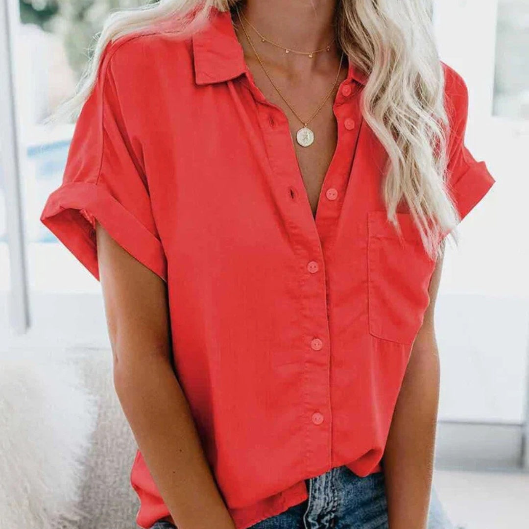 Blusa Larga Mujer Manga Corta Botones