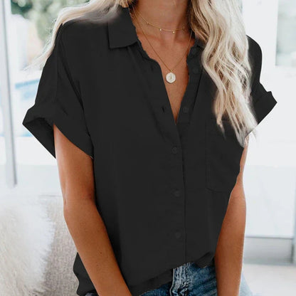 Blusa Larga Mujer Manga Corta Botones