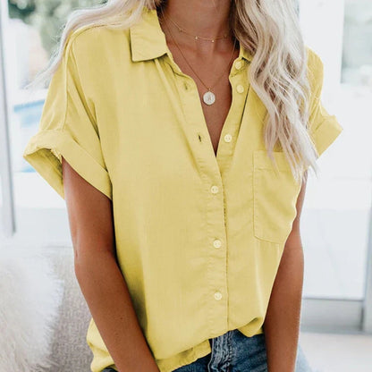 Blusa Larga Mujer Manga Corta Botones