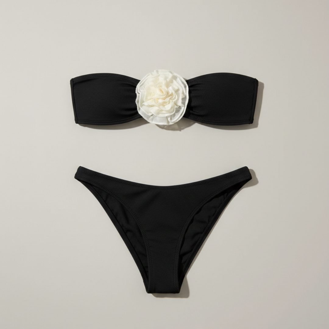 Bikini Mujer Bandeau Sin Tirantes con Apliques Florales