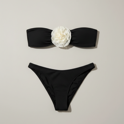 Bikini Mujer Bandeau Sin Tirantes con Apliques Florales