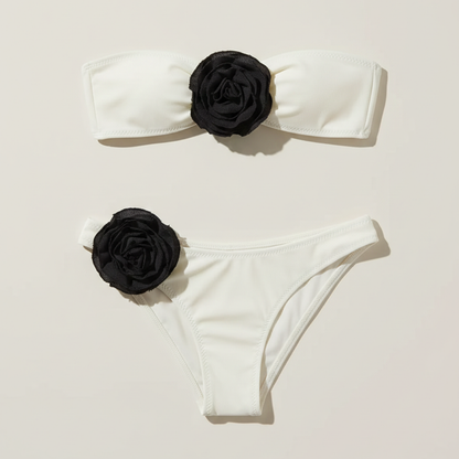 Bikini Mujer Bandeau Sin Tirantes con Apliques Florales