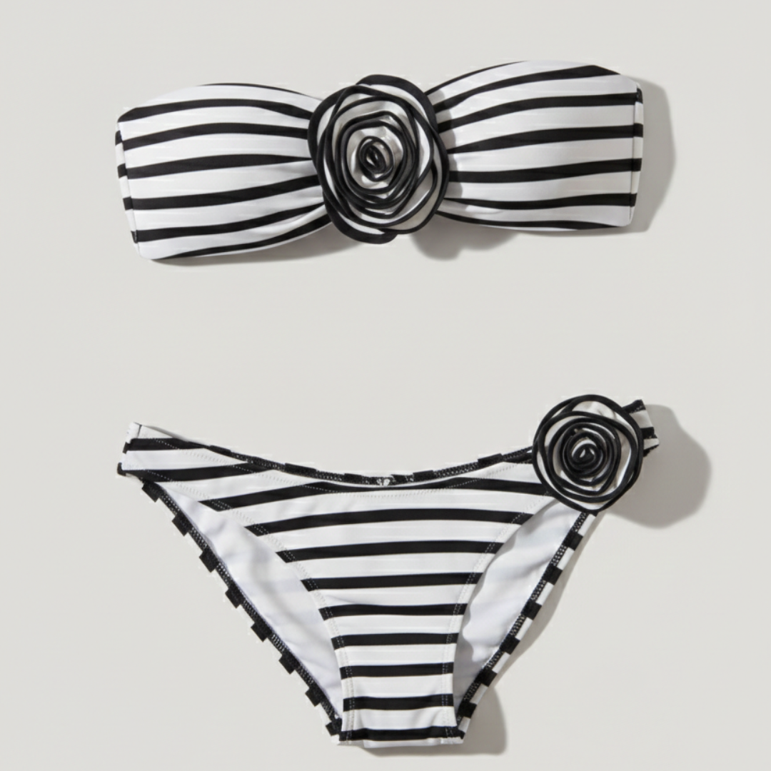 Bikini Mujer Bandeau Sin Tirantes con Apliques Florales
