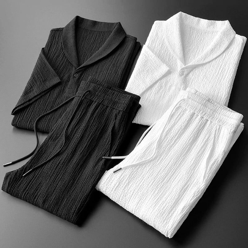 Conjunto Hombre Casual Camiseta Cuello en V Pantalón Cintura Elástica