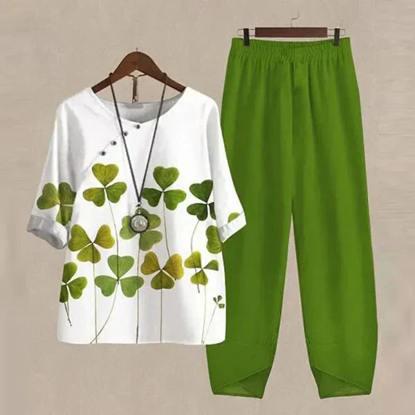 Conjunto Mujer Blusa Floral y Pantalón Recto