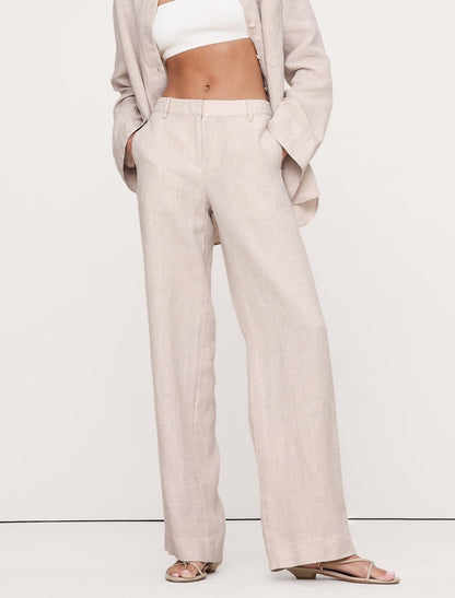 Pantalones Mujer de Lino Pierna Ancha Cintura Elástica Corte Tobillo