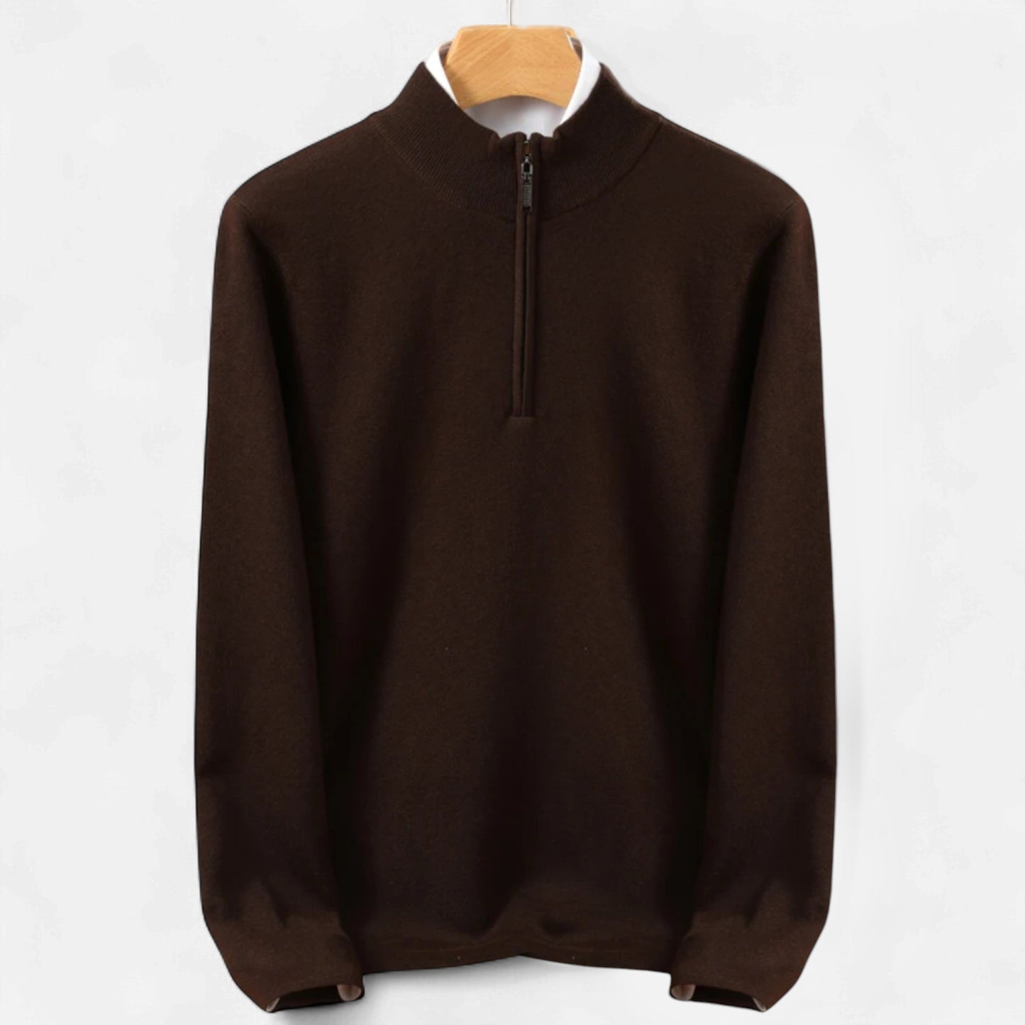Suéter Hombre Lana Merino Media Cremallera Cuello Semi Alto