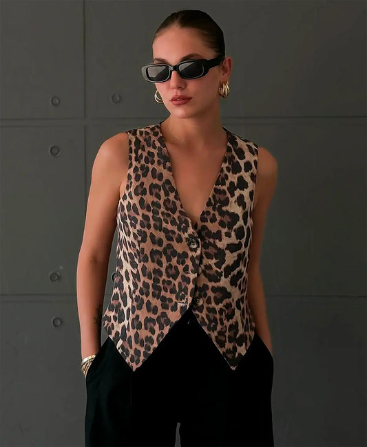 Chaleco Mujer con Escote en V Estampado Animal Ajustado - Mavetta
