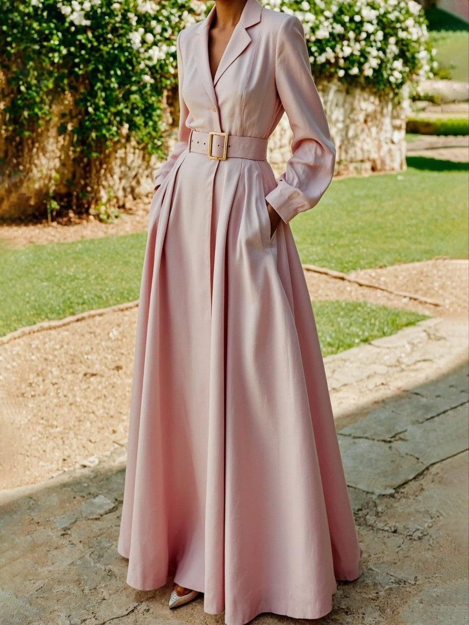 Vestido Largo Mujer Camisero con Cinturón Manga Larga - Mavetta
