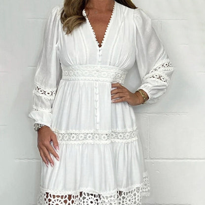 Vestido Midi Mujer con Encaje Estilo Boho Escote en V