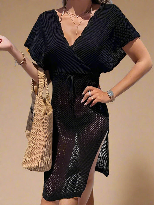 Vestido Midi Mujer de Punto con Cinturón Escote en V - Mavetta