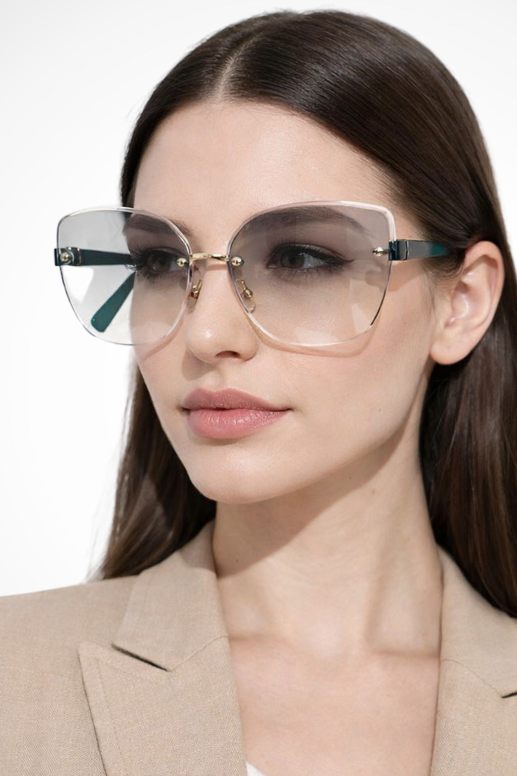 Gafas de sol mujer sin montura estilo gato lente degradada