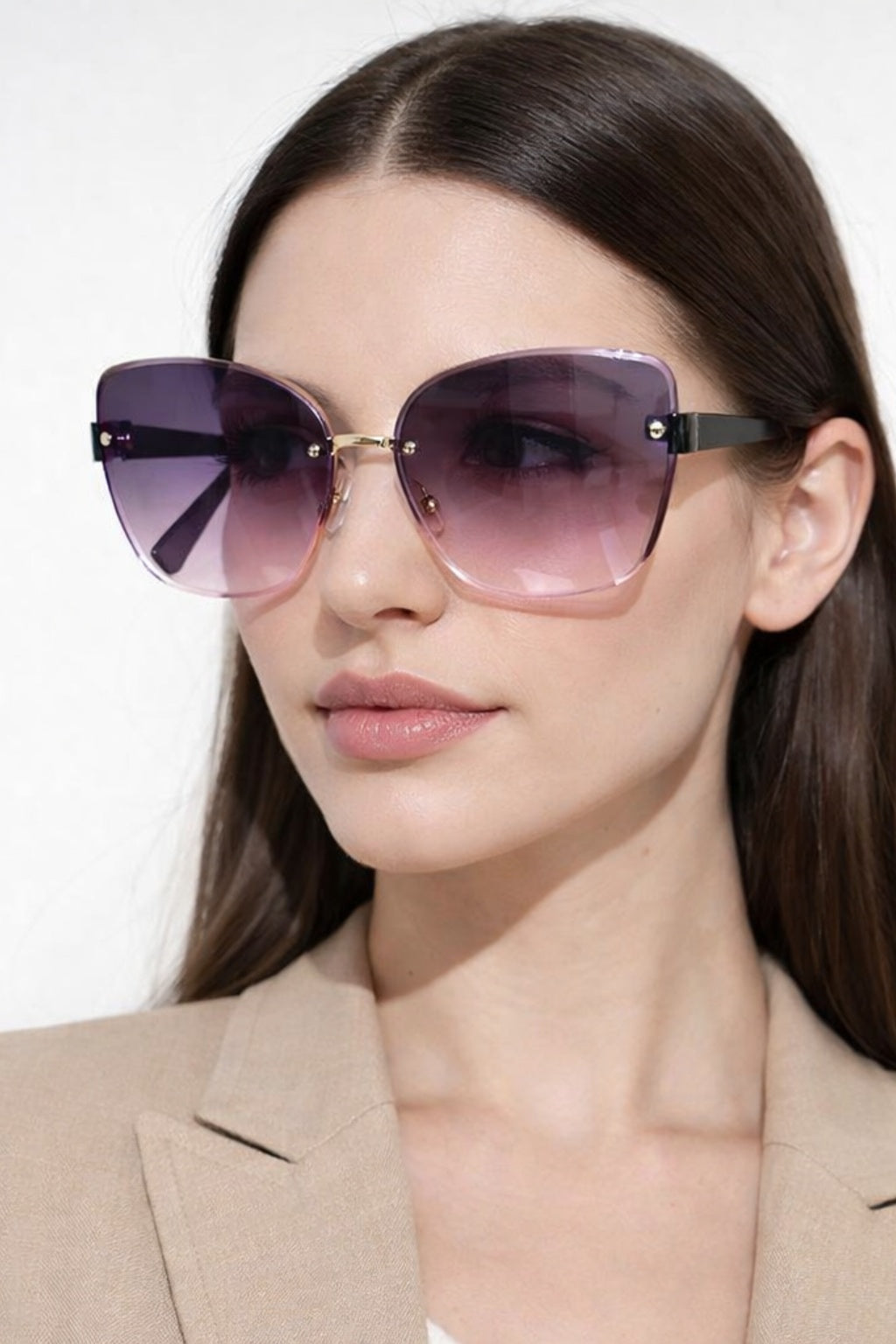Gafas de sol mujer sin montura estilo gato lente degradada