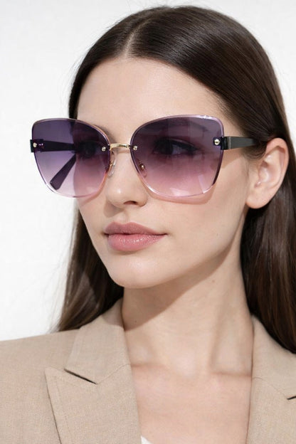 Gafas de sol mujer sin montura estilo gato lente degradada