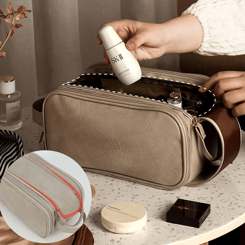 Organizador maquillaje unisex doble cremallera compartimentos