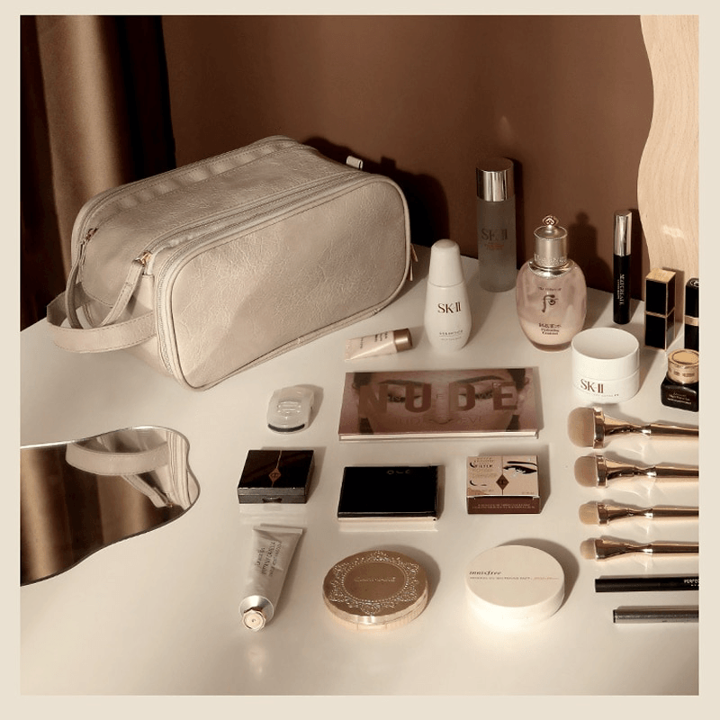 Organizador maquillaje unisex doble cremallera compartimentos
