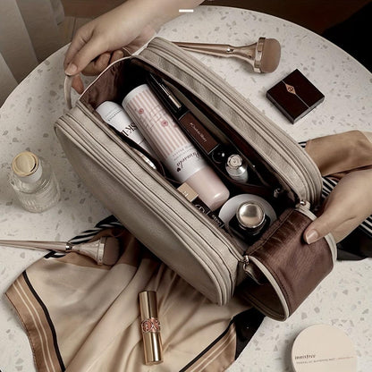 Organizador maquillaje unisex doble cremallera compartimentos