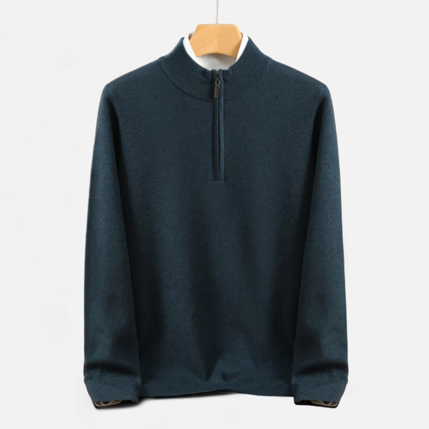Suéter Hombre Lana Merino Media Cremallera Cuello Semi Alto