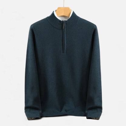 Suéter Hombre Lana Merino Media Cremallera Cuello Semi Alto