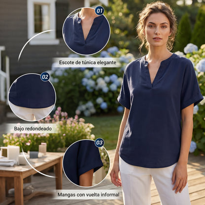 Blusa Mujer Lisa Algodón Manga Corta Corte Holgado
