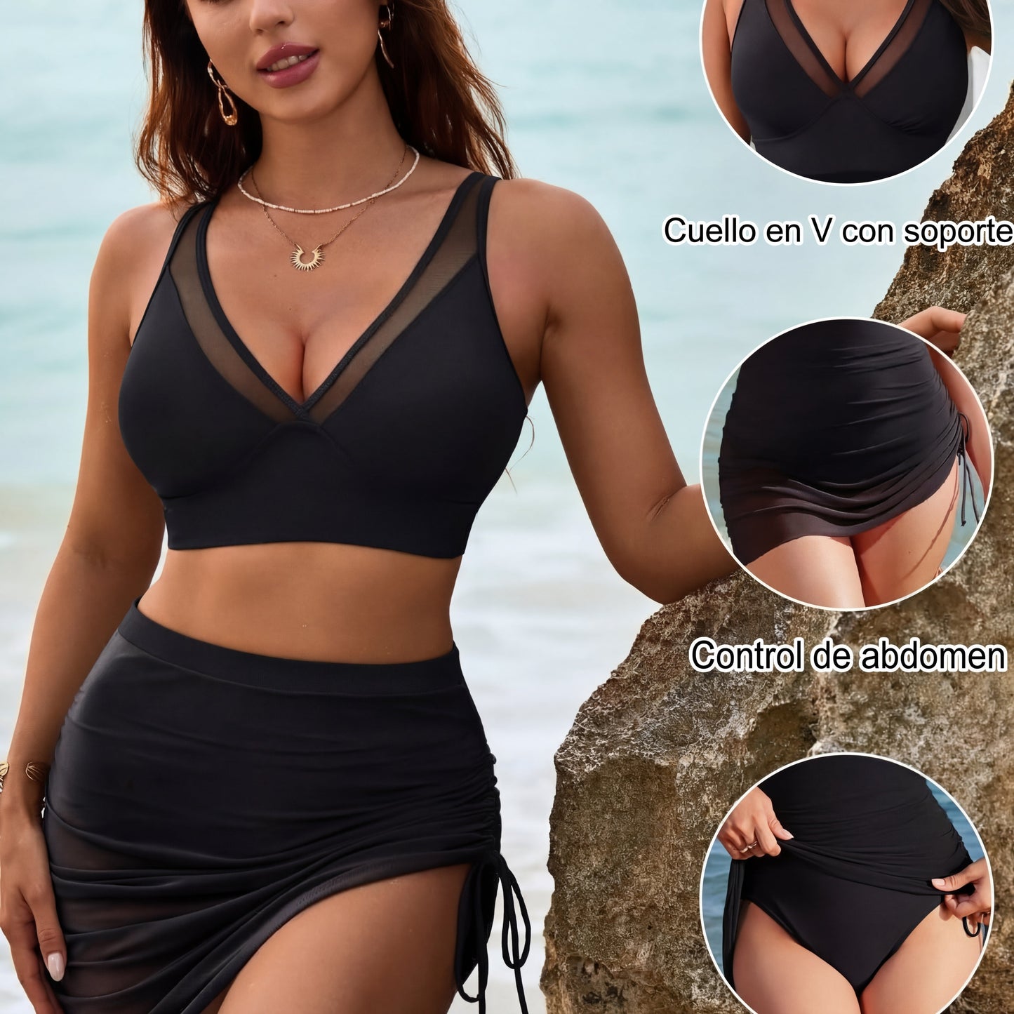 Bikini Mujer con Falda Cintura Alta y Efecto Moldeador