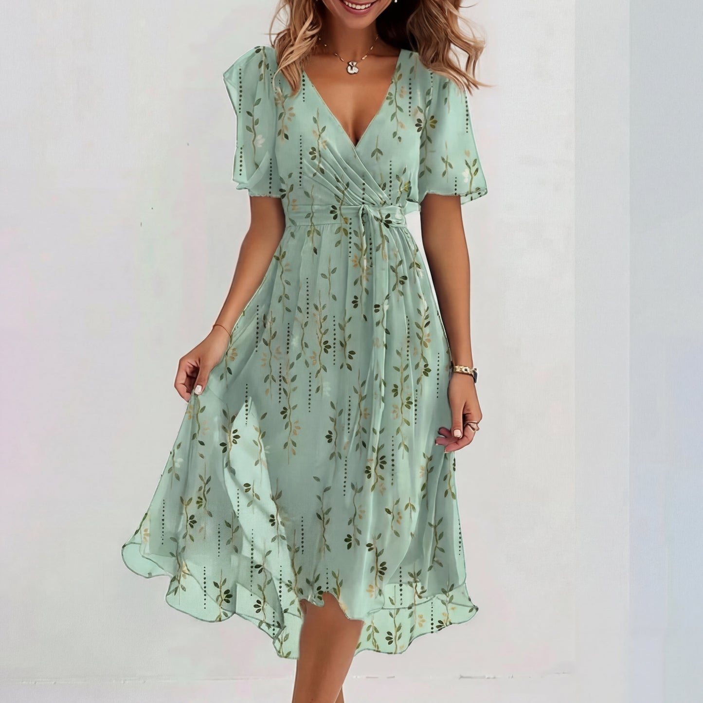Vestido midi mujer de manga corta ajuste especial