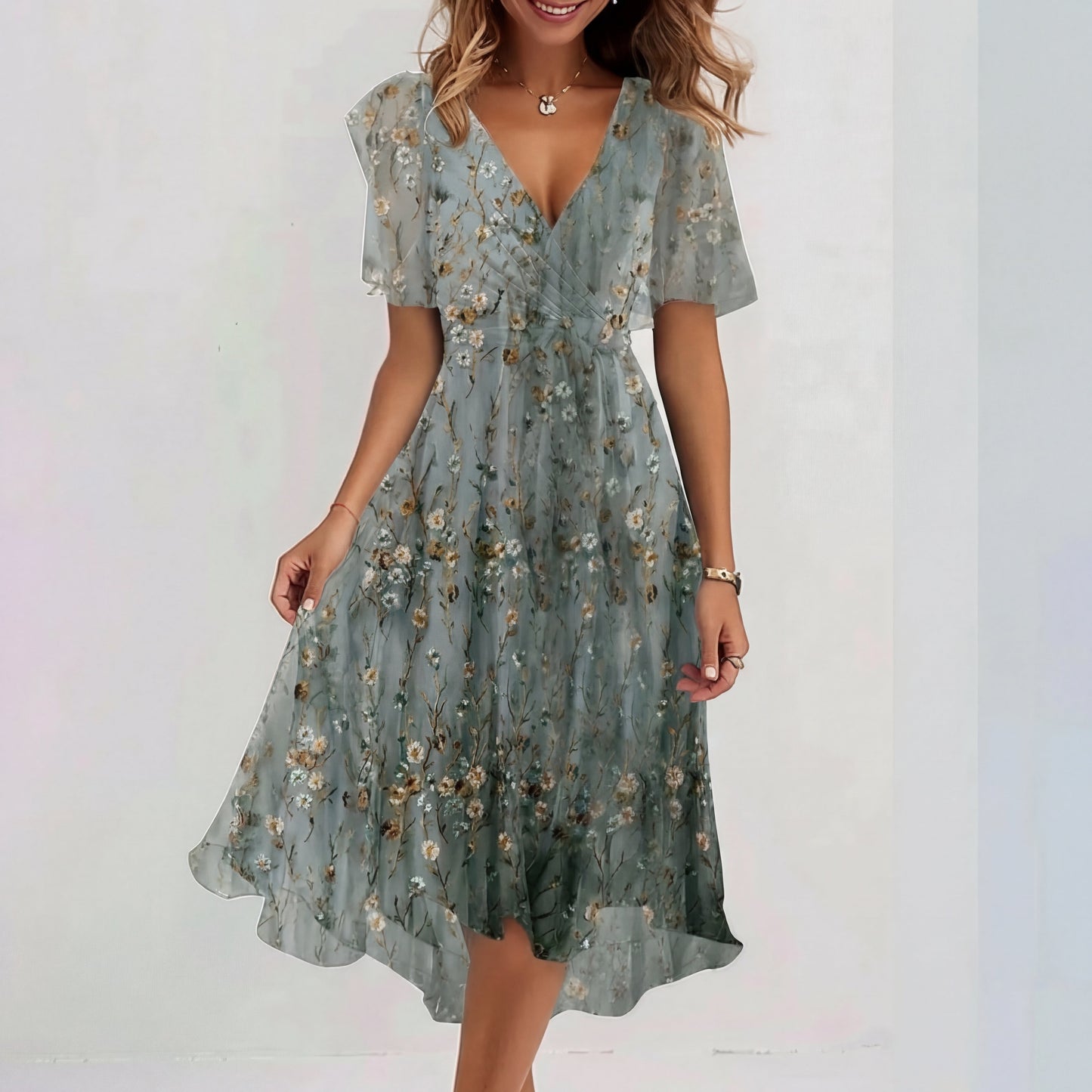 Vestido midi mujer de manga corta ajuste especial
