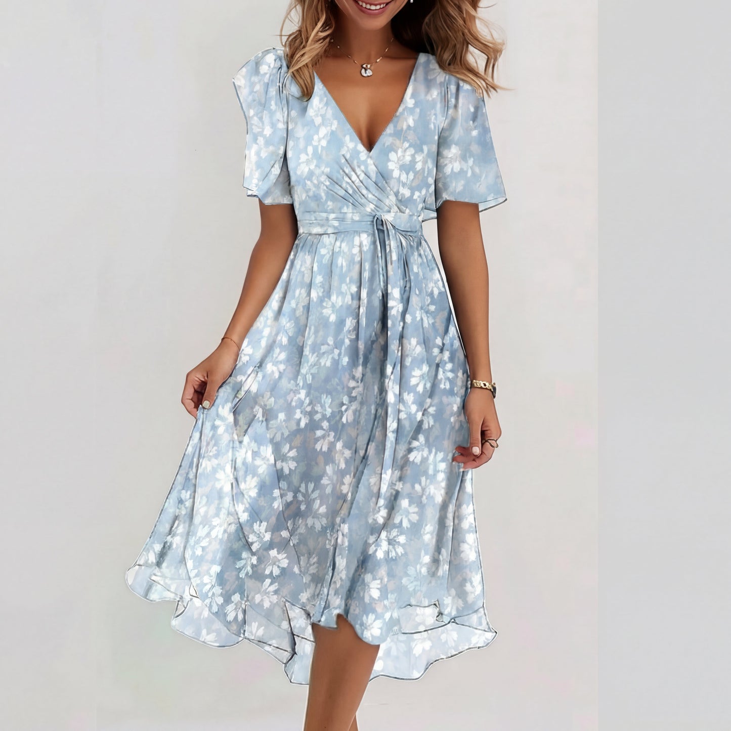 Vestido midi mujer de manga corta ajuste especial