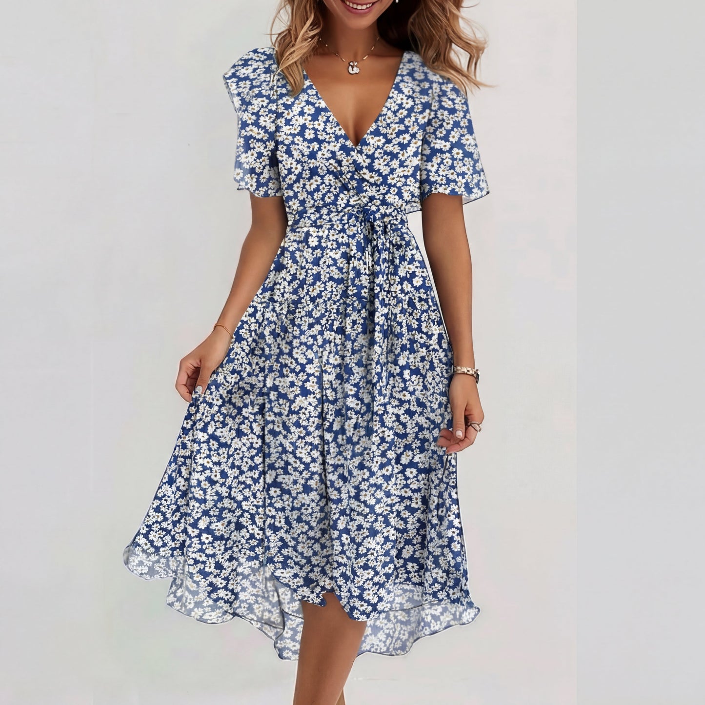 Vestido midi mujer de manga corta ajuste especial