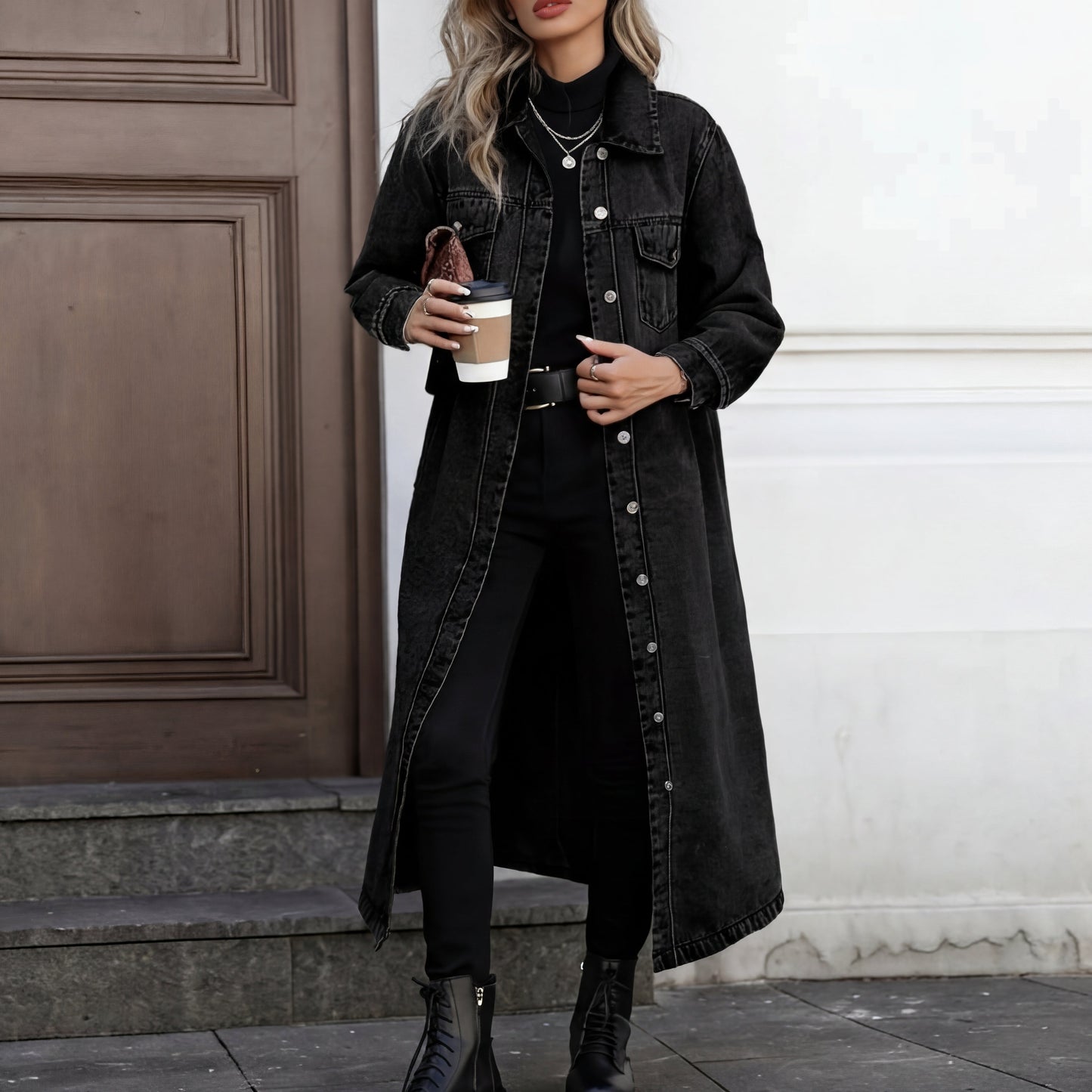 Chaqueta Larga Unisex Vaquera con Botones
