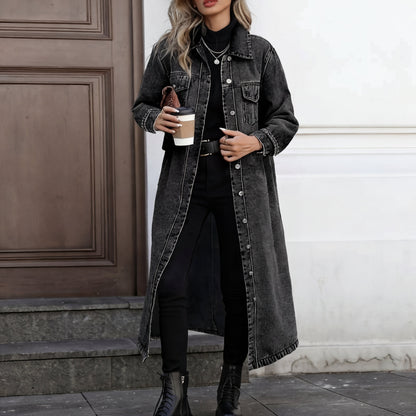Chaqueta Larga Unisex Vaquera con Botones