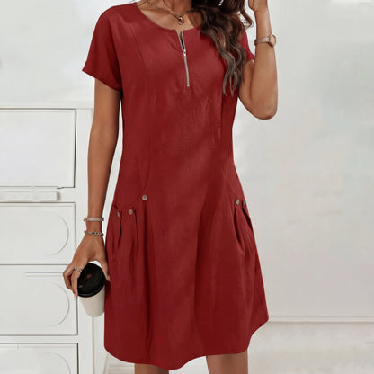 Vestido Mujer con Cremallera y Bolsillos con Botones
