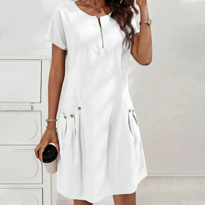 Vestido Mujer con Cremallera y Bolsillos con Botones