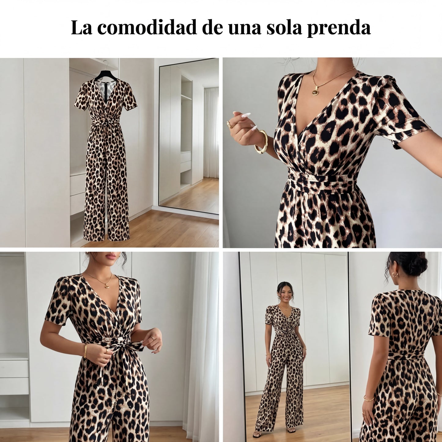 Mono Mujer Estampado Animal Escote en V Pierna Ancha