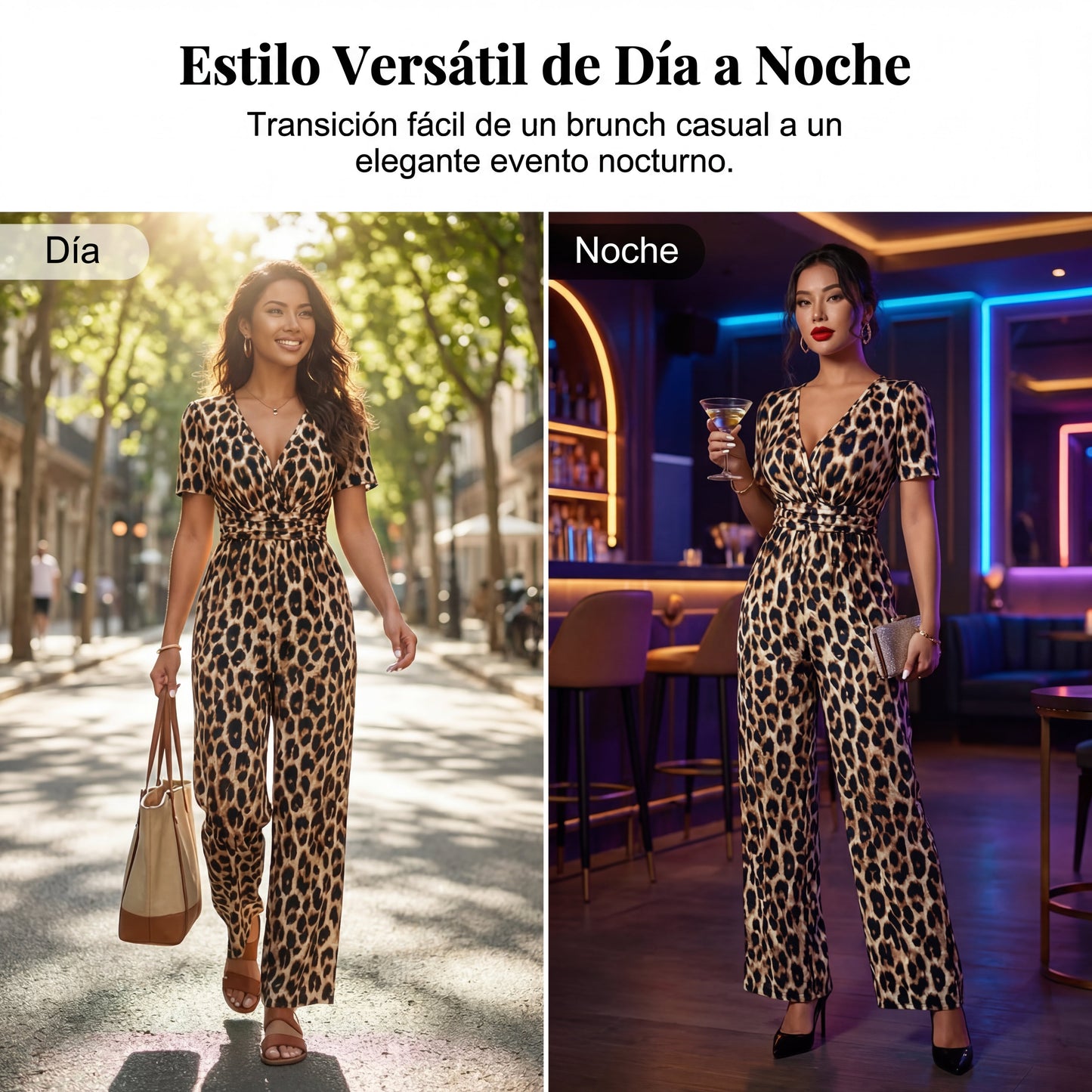 Mono Mujer Estampado Animal Escote en V Pierna Ancha