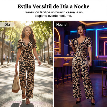 Mono Mujer Estampado Animal Escote en V Pierna Ancha