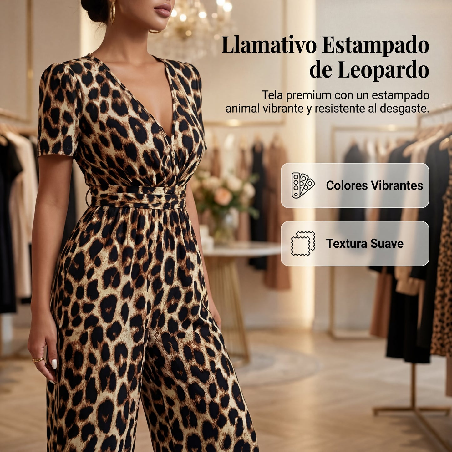 Mono Mujer Estampado Animal Escote en V Pierna Ancha