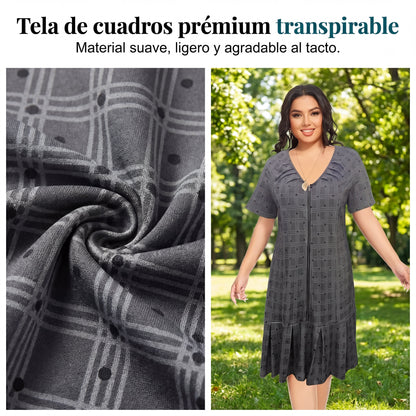 Vestido Mujer de Cuadros Cremallera Bajo Plisado