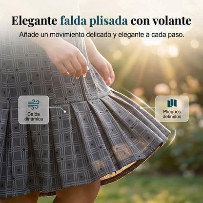 Vestido Mujer de Cuadros Cremallera Bajo Plisado