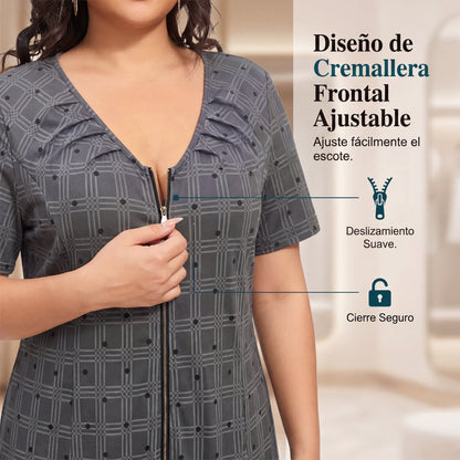 Vestido Mujer de Cuadros Cremallera Bajo Plisado