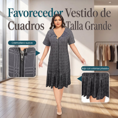 Vestido Mujer de Cuadros Cremallera Bajo Plisado