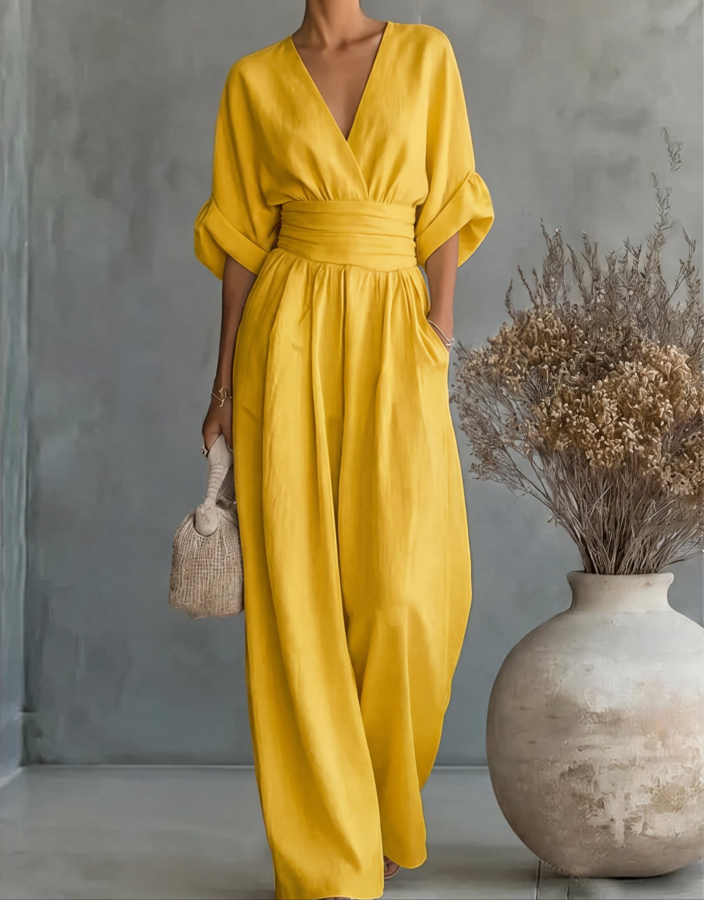 Mono Mujer Elegante Escote en V Pierna Ancha