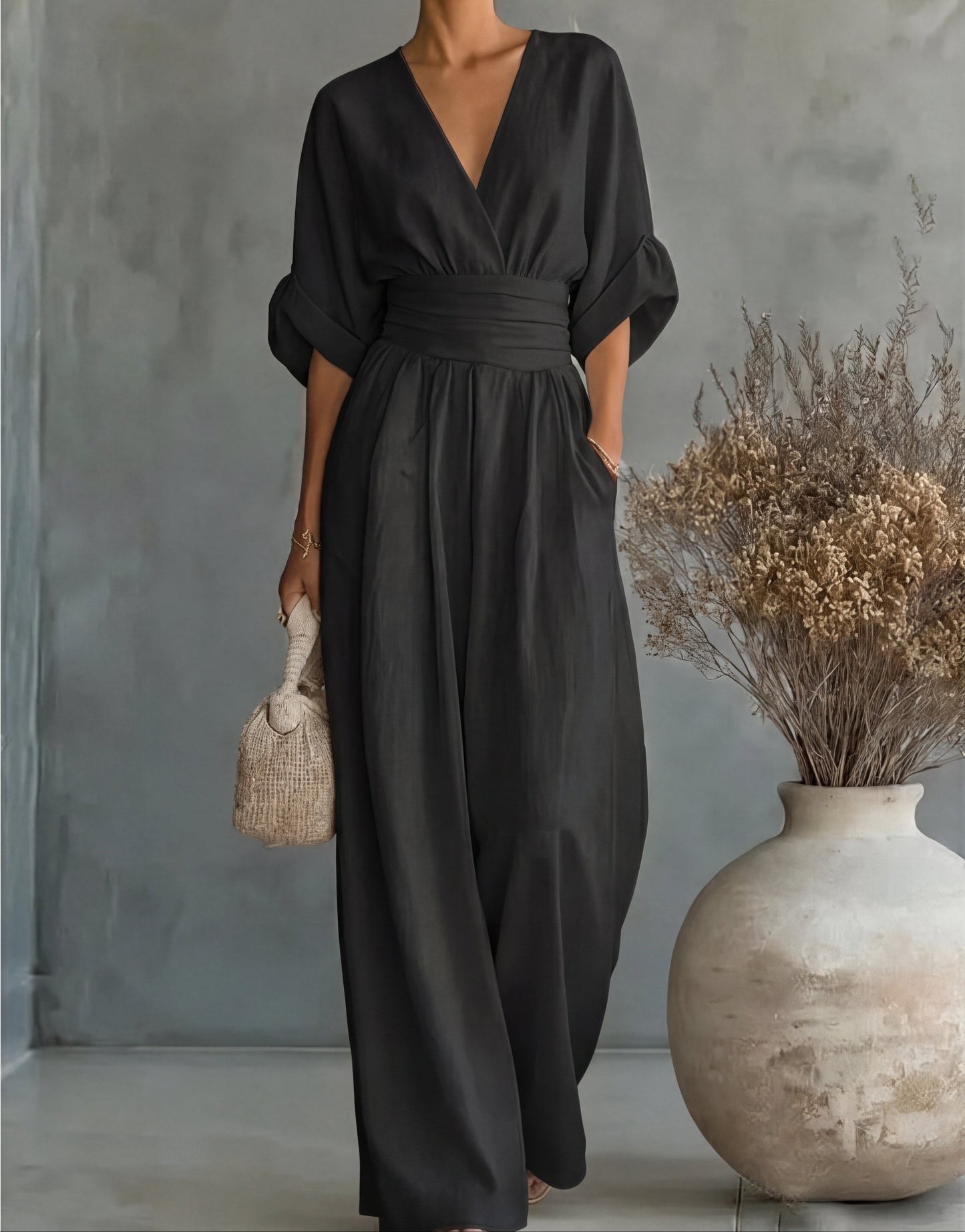 Mono Mujer Elegante Escote en V Pierna Ancha