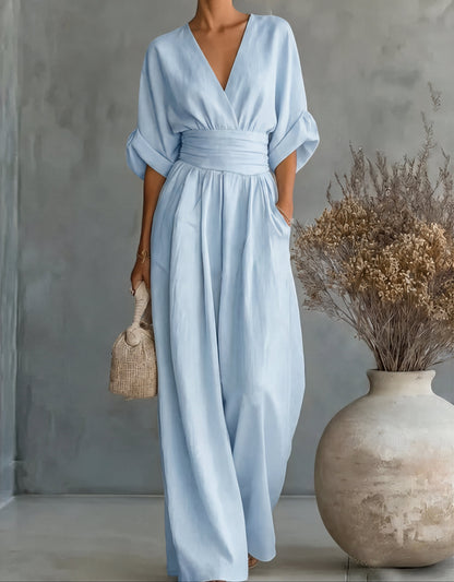 Mono Mujer Elegante Escote en V Pierna Ancha