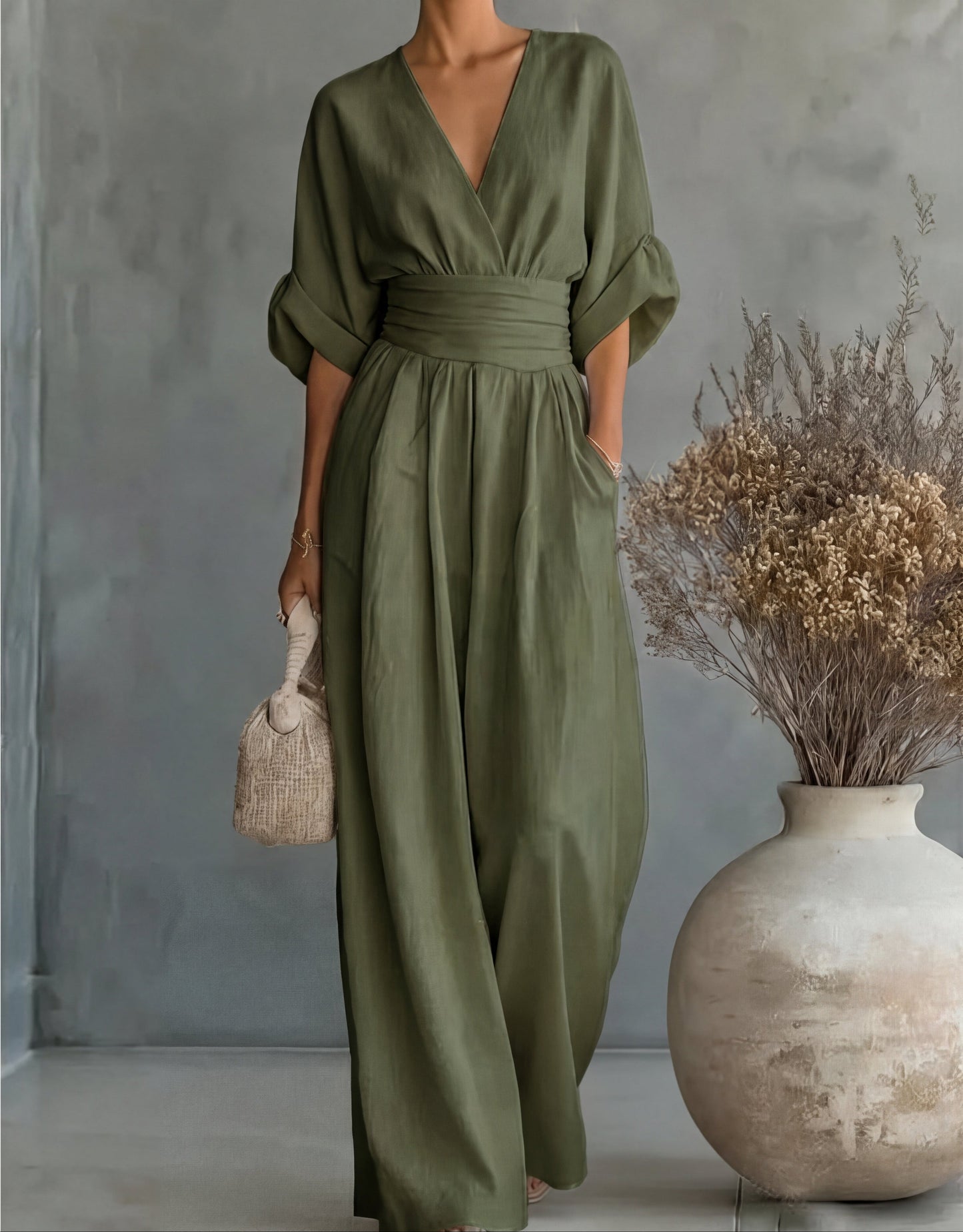 Mono Mujer Elegante Escote en V Pierna Ancha